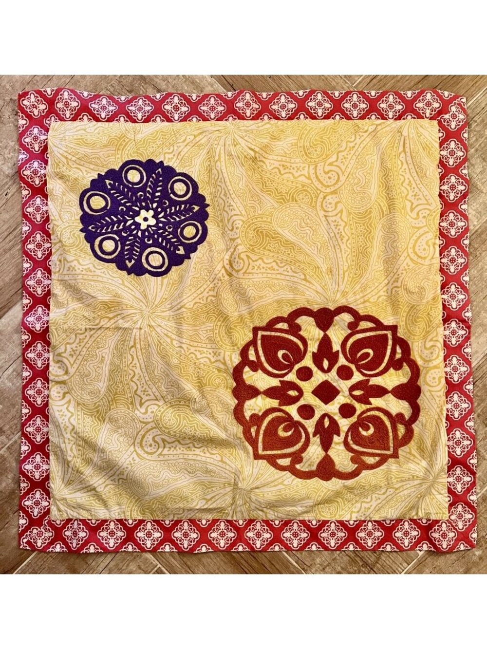 Boho EURO 2 Sham Set Cotton Floral Patchwork Embroidery Style & Co Blue Yellow
